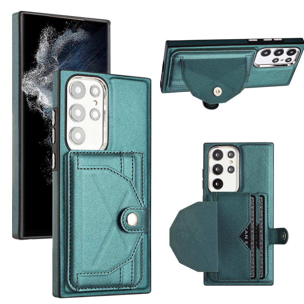 YB Leather Coating Series-4 Kickstand Case for Samsung Galaxy S23 Ultra Card Slots Leather Coated TPU Phone Cover YB Leather Coating Series-4 Kickstand Case for Samsung Galaxy S23 Ultra Card Slots Leather Coated TPU Phone Cover